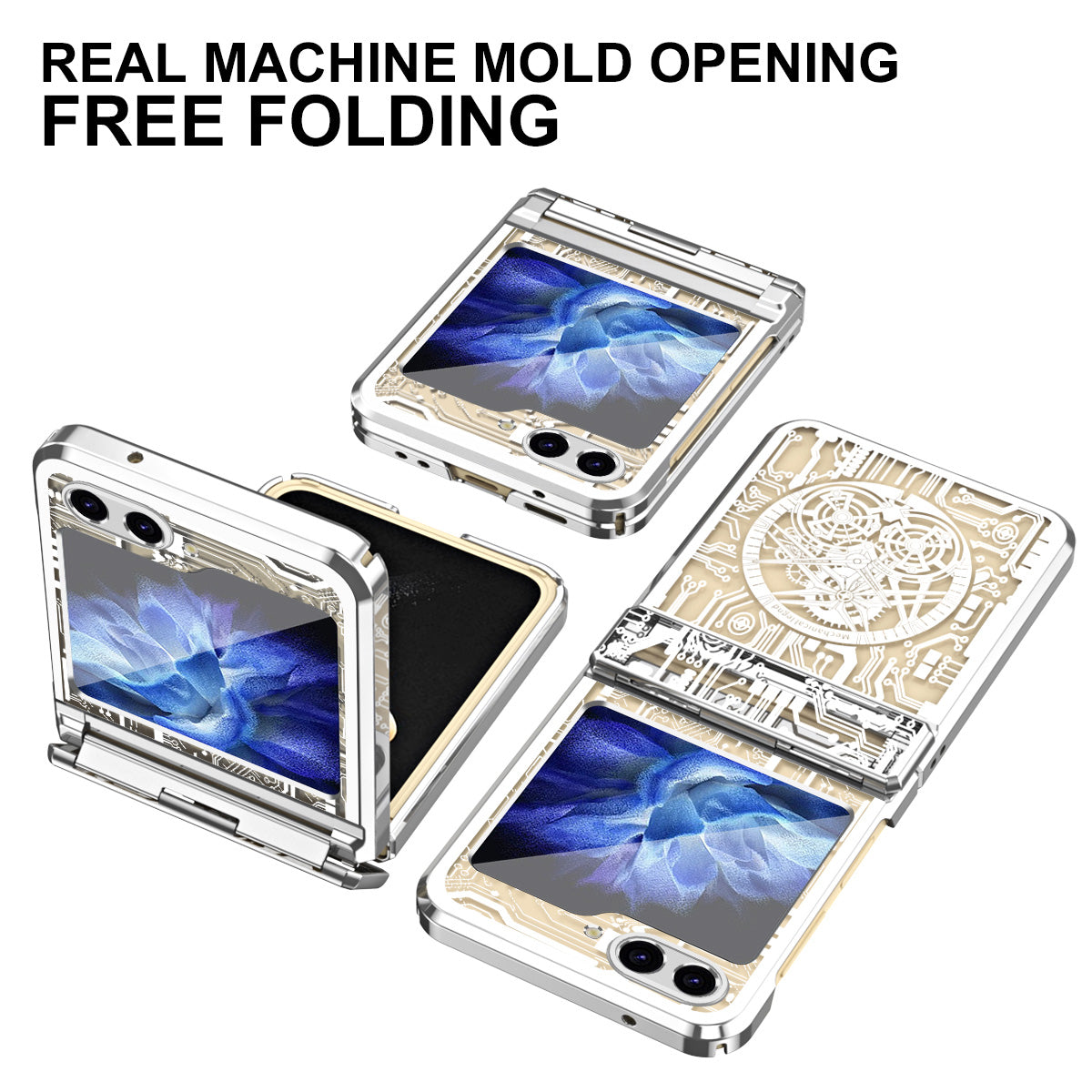 Mechanical Legend Series Hard PC Case for Samsung Galaxy Z Flip5 5G Protective Phone Case Electroplating Cover - Silver Mechanical Legend Series Hard PC Case for Samsung Galaxy Z Flip5 5G Protective Phone Case Electroplating Cover - Silver